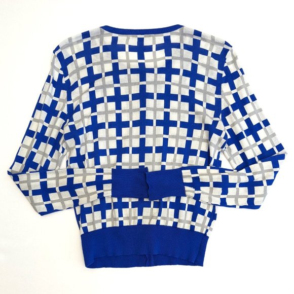 Cabi Blue Multi-color Frame Print Button Front Long Sleeve Cardigan Women's Sz S - Picture 4 of 5